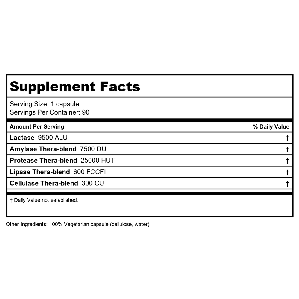 Enzymedica Lacto 90 Capsules - Supplement Facts panel