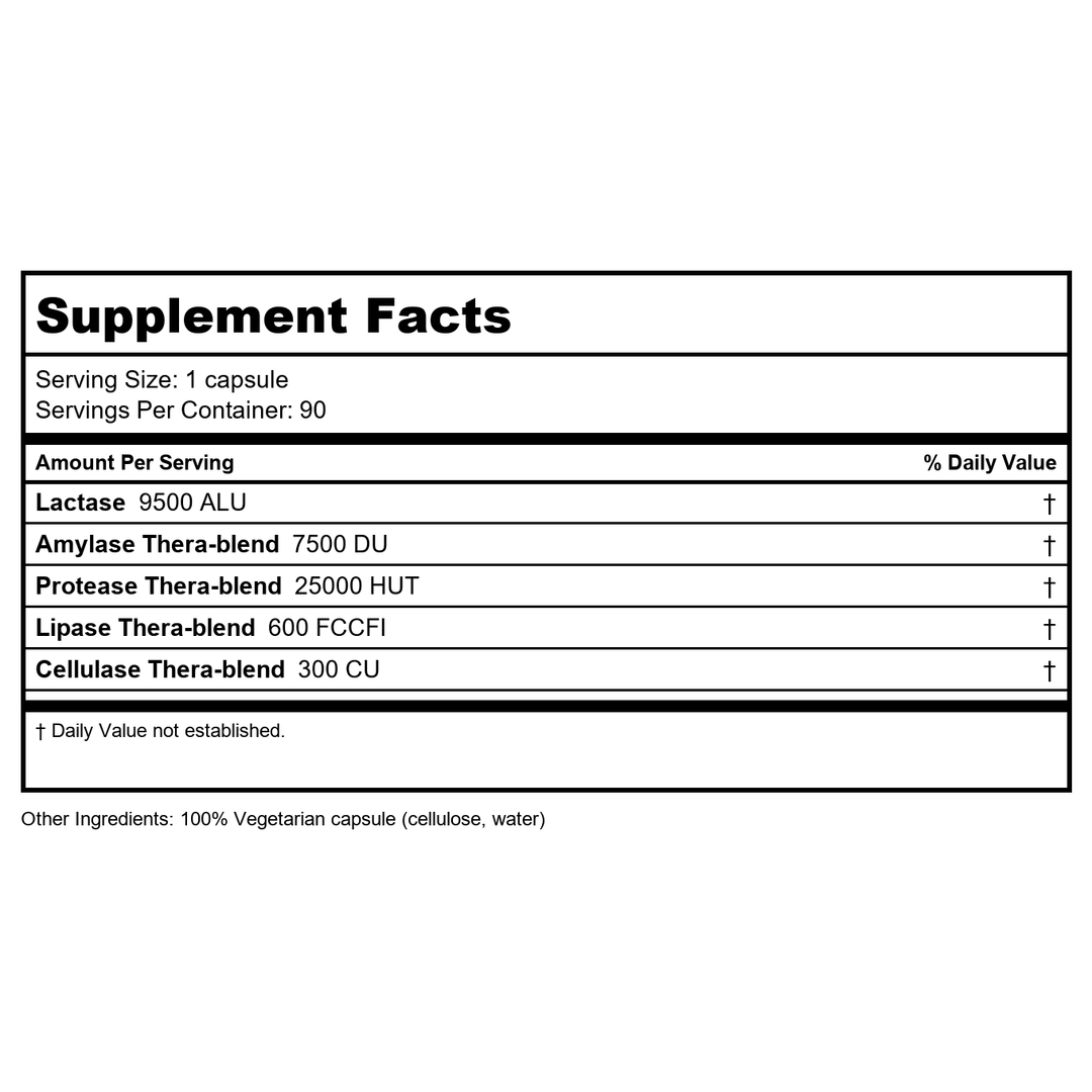 Enzymedica Lacto 90 Capsules - Supplement Facts panel