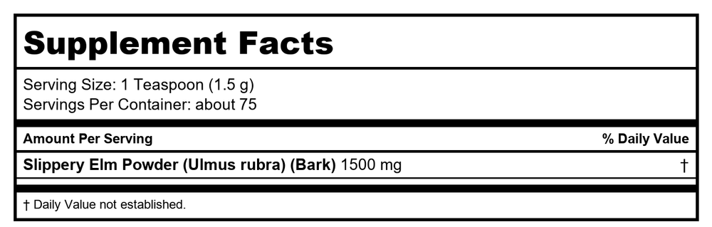 Now Foods Slippery Elm Powder Vegetarian 4oz - 5060 - 2 Pack - Supplement Facts panel