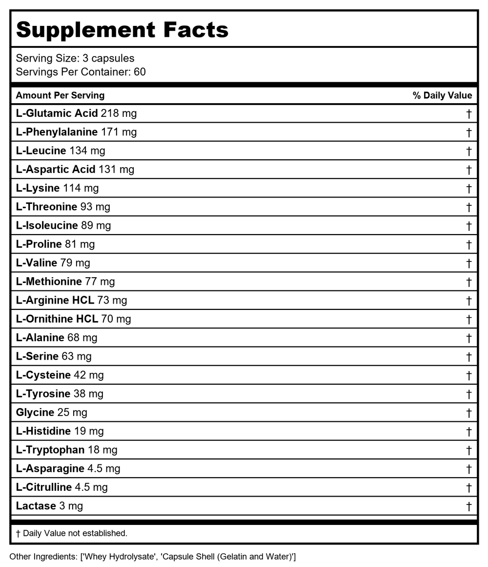 Biotics Research Amino Sport 180 cap - Supplement Facts panel