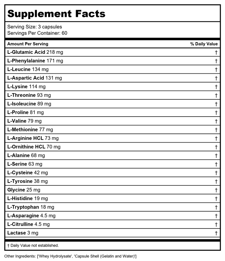 Biotics Research Amino Sport 180 cap - Supplement Facts panel