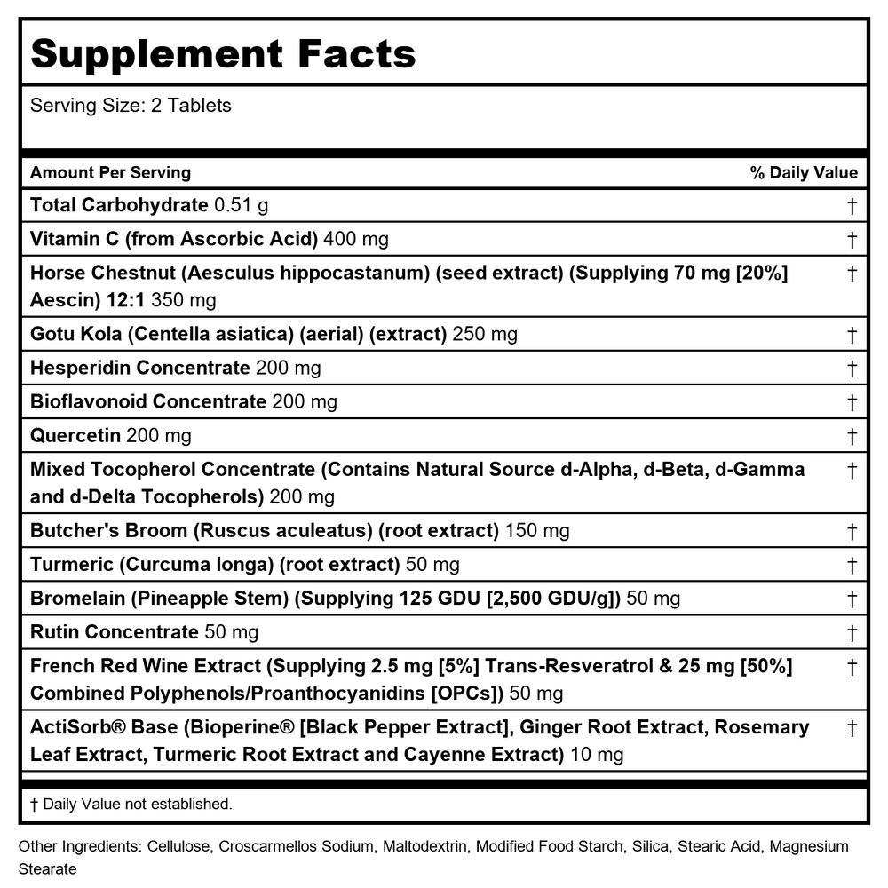 Kal Vein Defense 60 cap - Supplement Facts panel