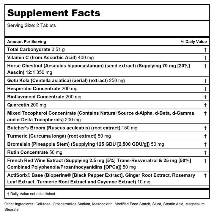 Kal Vein Defense 60 cap - Supplement Facts panel