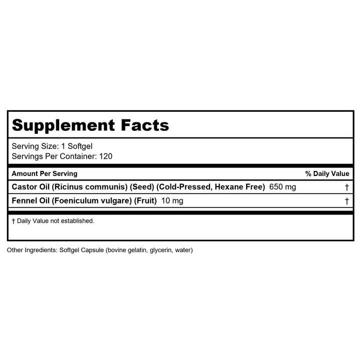Now Foods Castor Oil 650mg  120 cap - 2 PACK - Supplement Facts panel