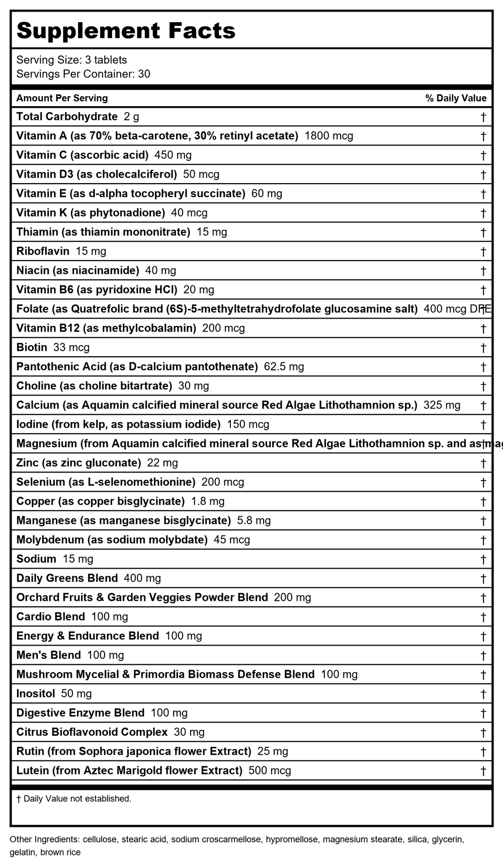 Nature's Way Alive! Men’s Max3 Daily Multivitamin 90 Tablets - Supplement Facts panel