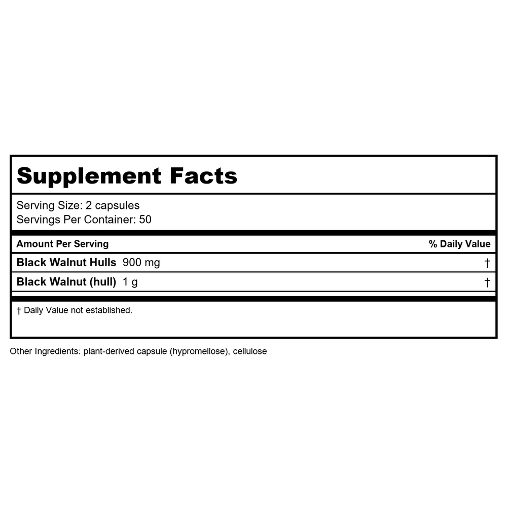 Nature's Way Black Walnut Hulls 100 Vcaps - Supplement Facts panel