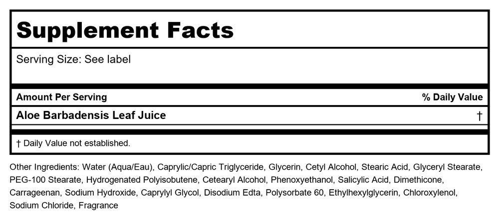 Miracle of Aloe - Miracle Hand Repair Cream - 8 fl. oz. - Supplement Facts panel