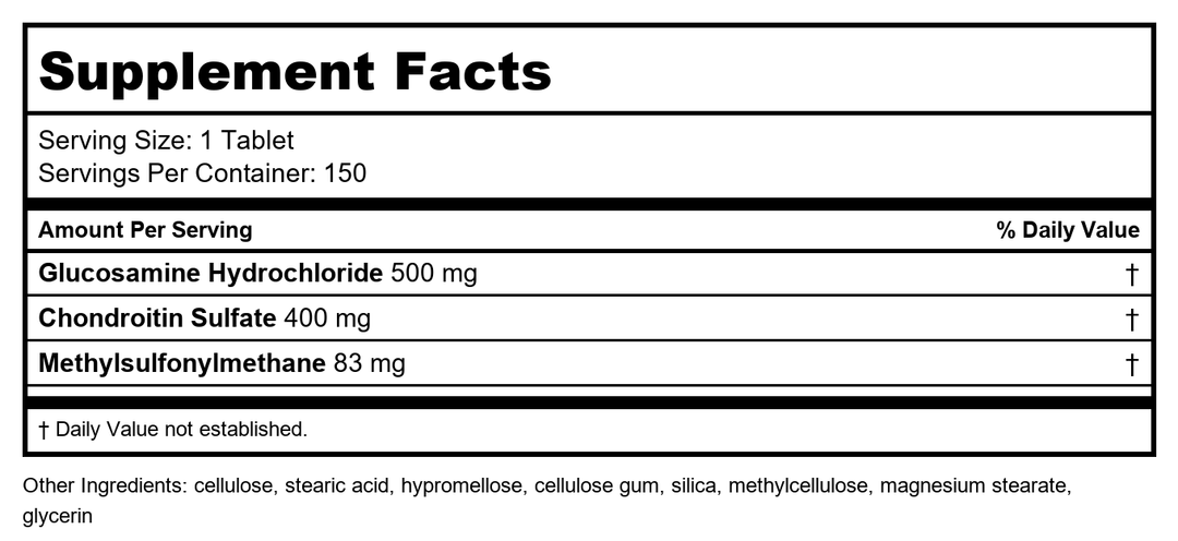 Natrol - Glucosamine Chondroitin &amp; MSM - 150 Tablets - Supplement Facts panel