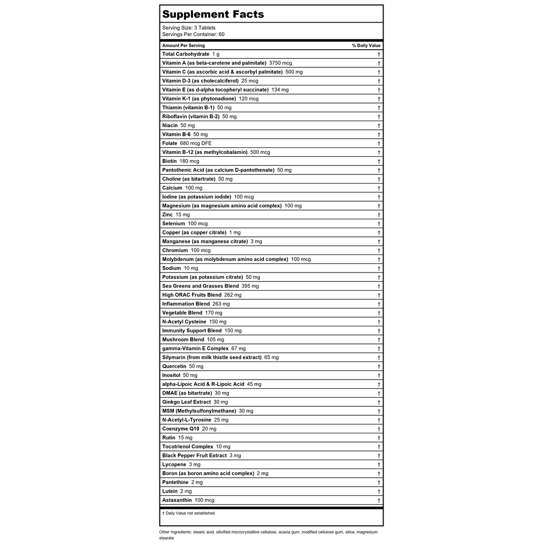 Source Naturals - Life Force Green Multiple - 180 Tablets - Supplement Facts panel