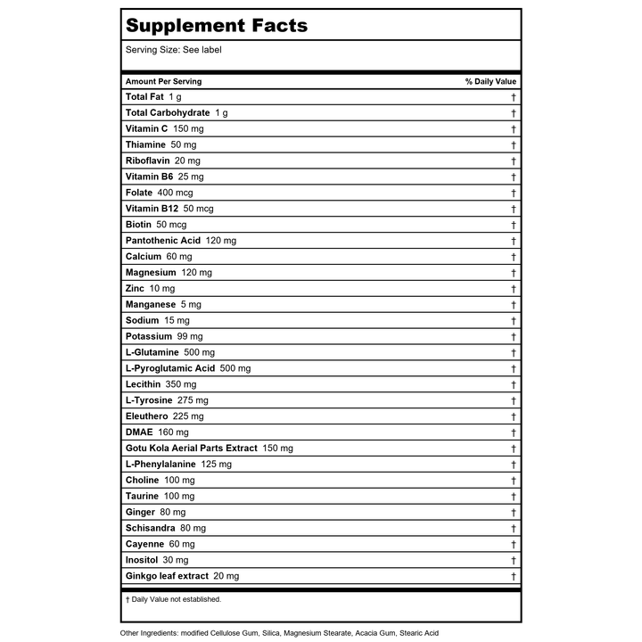 Source Naturals - Mental Edge - 120 Tablets - Supplement Facts panel