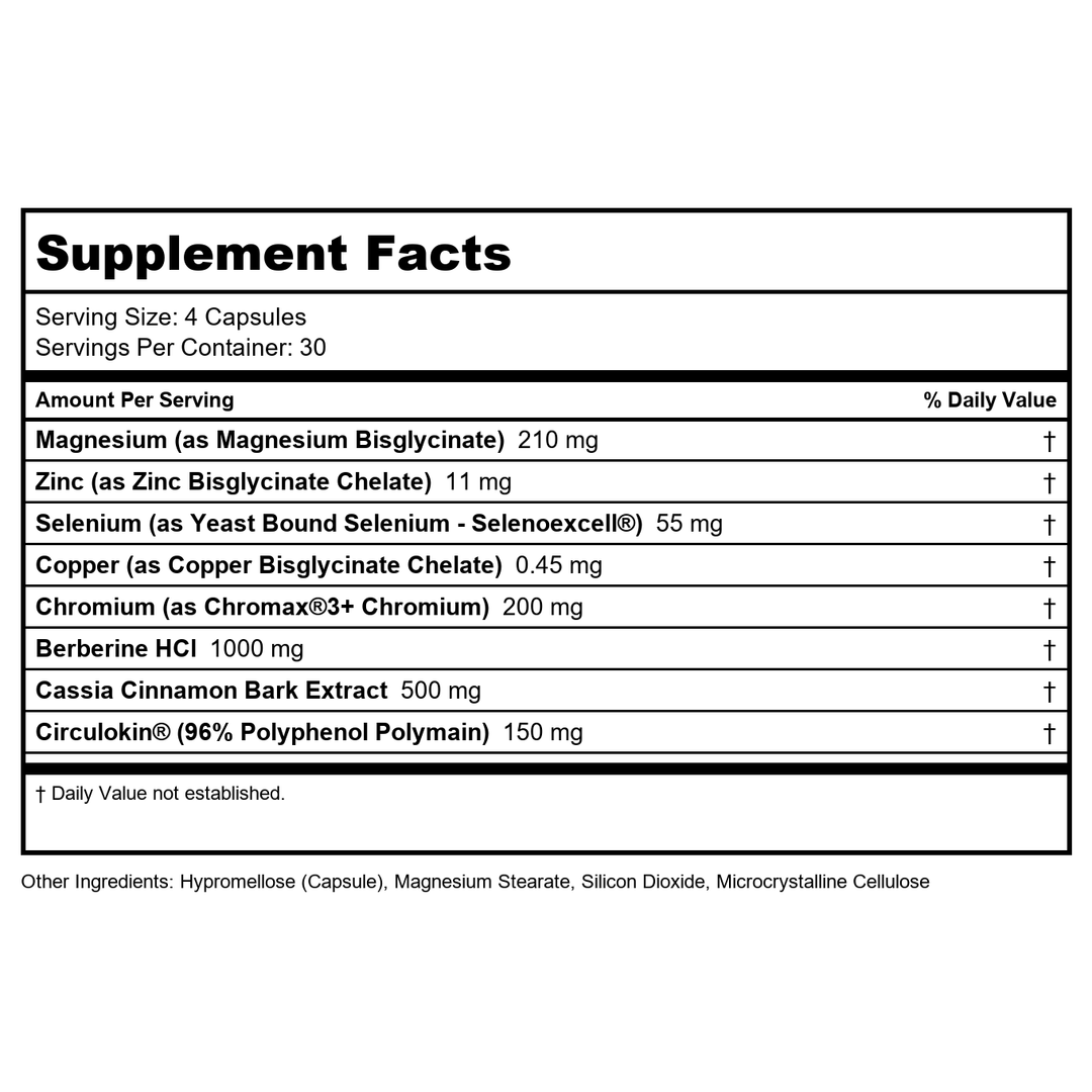 Zahler - Diabetter Advanced Glucose Support - 120 Capsules - Supplement Facts panel