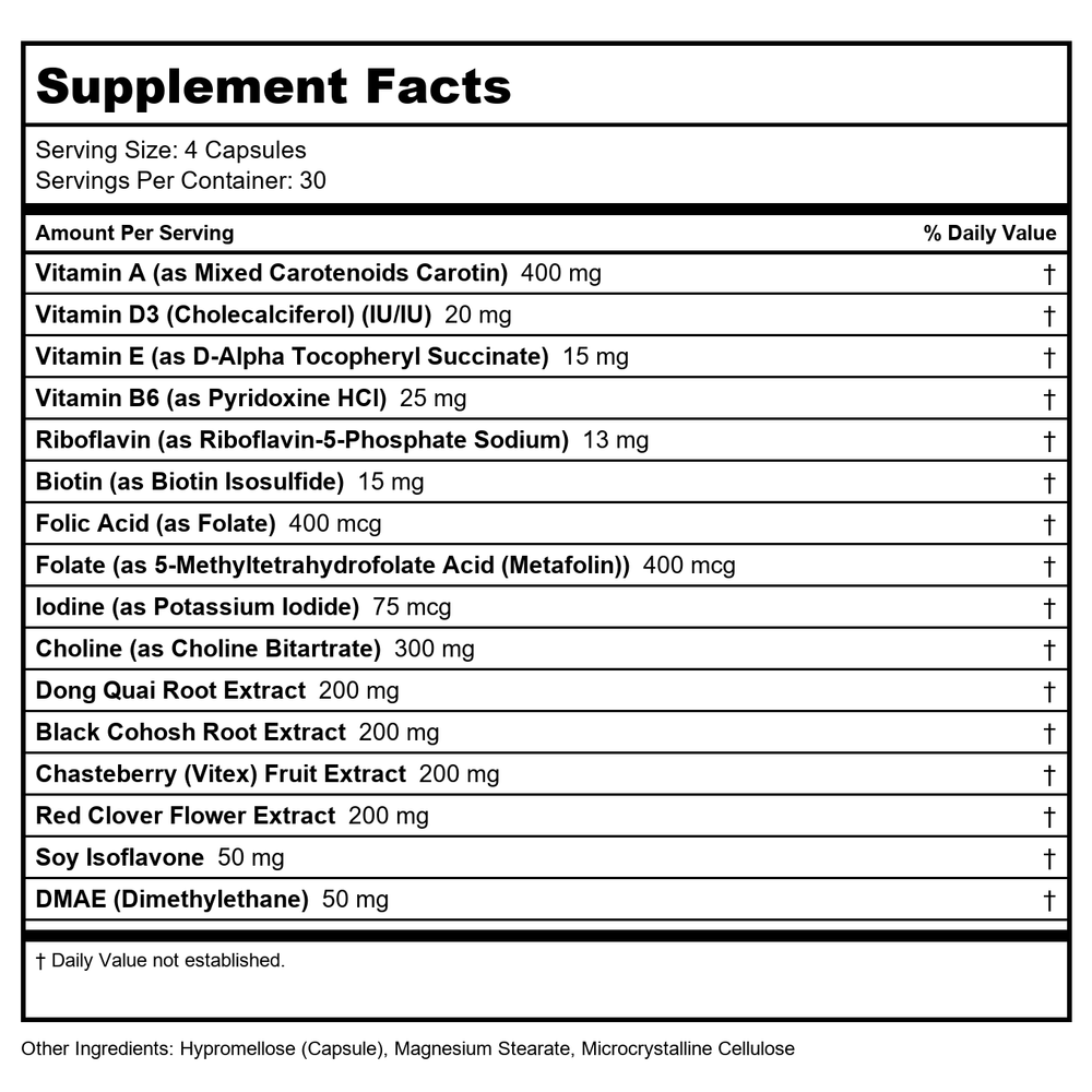 Zahler - Female Totality Hormonal System Support Formula - 120 Capsules - Supplement Facts panel