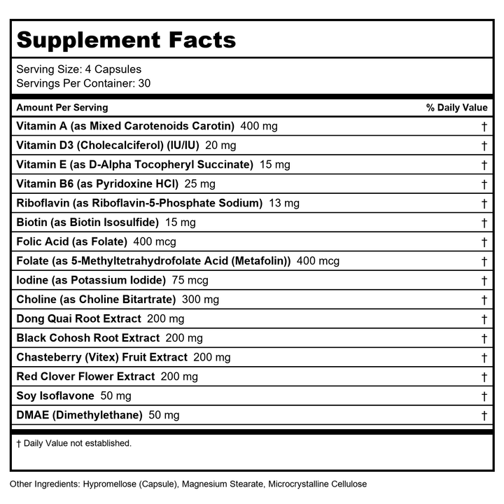 Zahler - Female Totality Hormonal System Support Formula - 120 Capsules - Supplement Facts panel