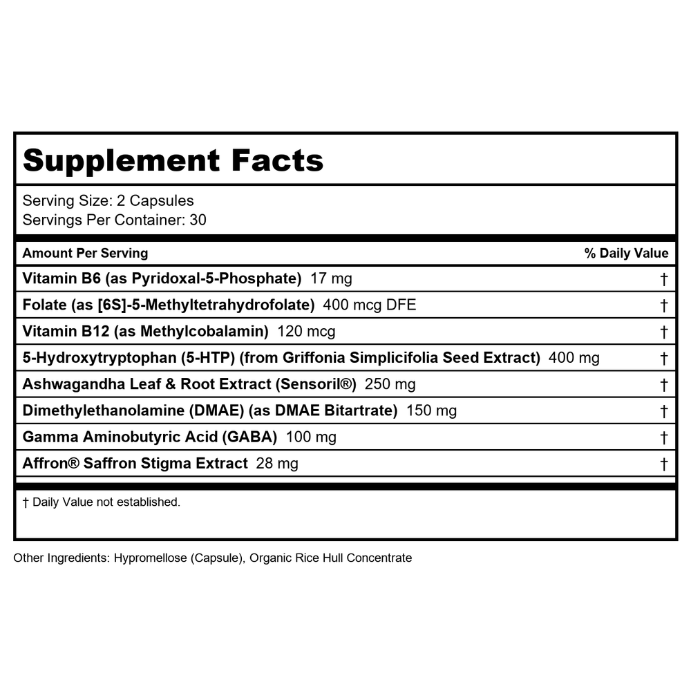 Zahler - MasterMind Comprenhensive Mood Formula - 60 Capsules - Supplement Facts panel