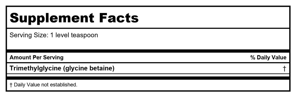 Biotics Research TMG Powder 8oz - Supplement Facts panel