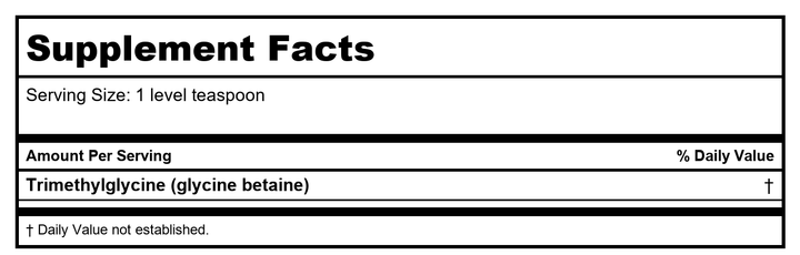 Biotics Research TMG Powder 8oz - Supplement Facts panel