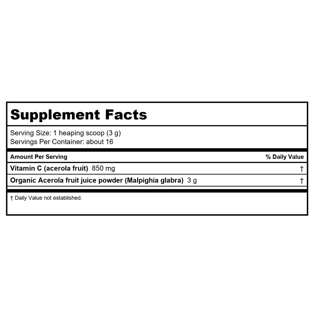 Flora Acerola Powder 1.8 Oz - Supplement Facts panel