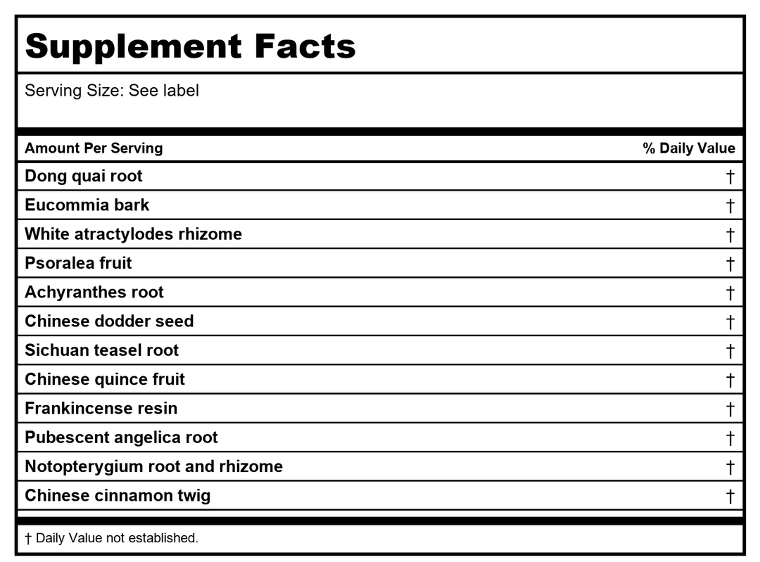 Kan Herb Traditionals Angelica and Eucommia Support Formula 8 Ounce - Supplement Facts panel