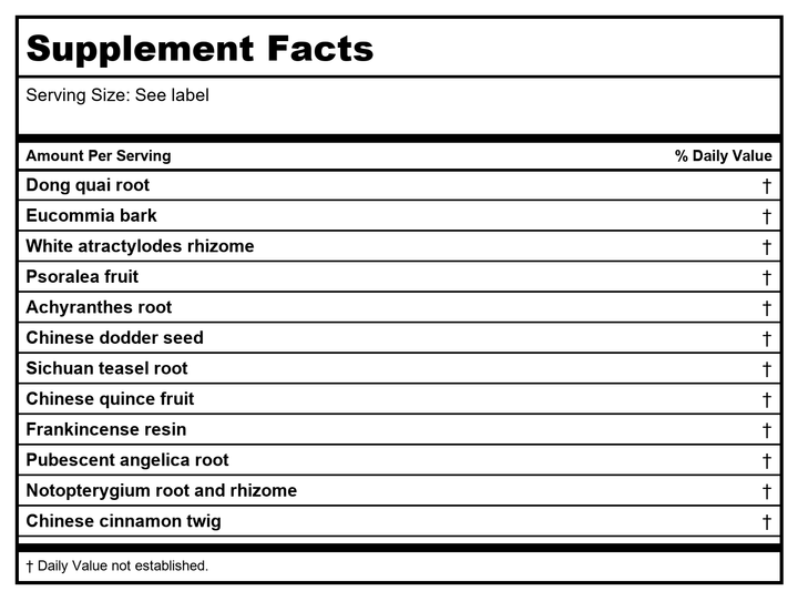 Kan Herb Traditionals Angelica and Eucommia Support Formula 8 Ounce - Supplement Facts panel