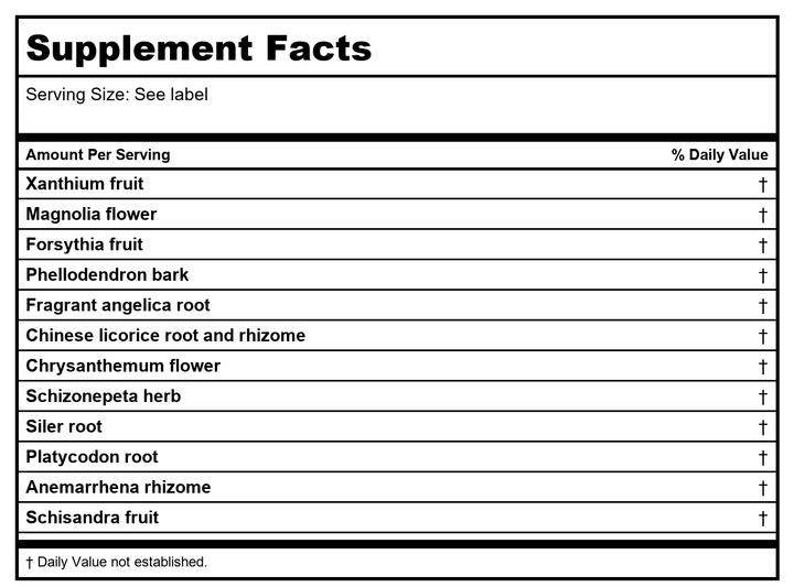 Kan Herb Traditionals Bi Yan Pian 8 Ounce - Supplement Facts panel