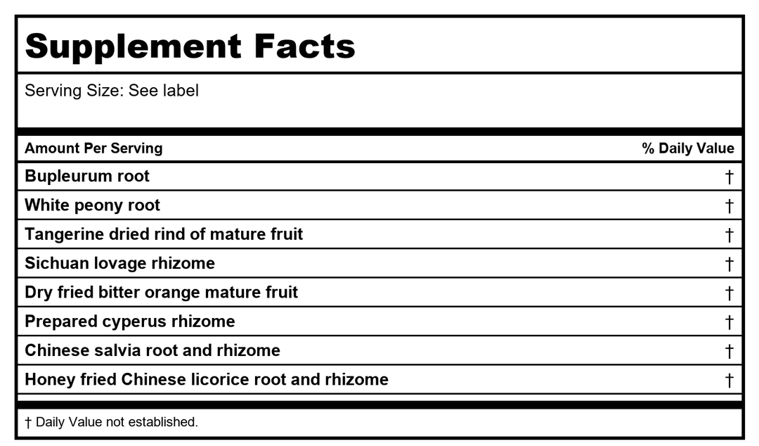 Kan Herb Traditionals Bupleurum Soothing Liver Formula 120 Tablets - Supplement Facts panel