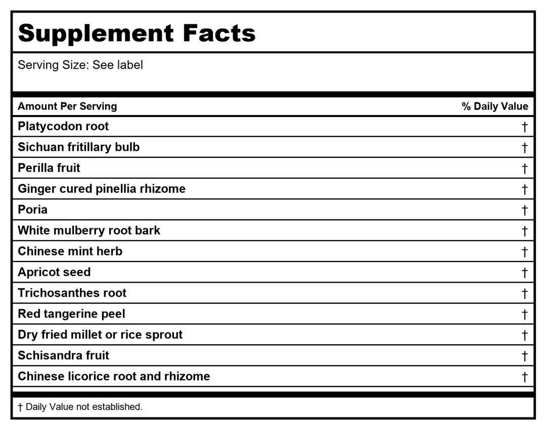Kan Herb Traditionals Calm Breath Formula 8 Ounce - Supplement Facts panel