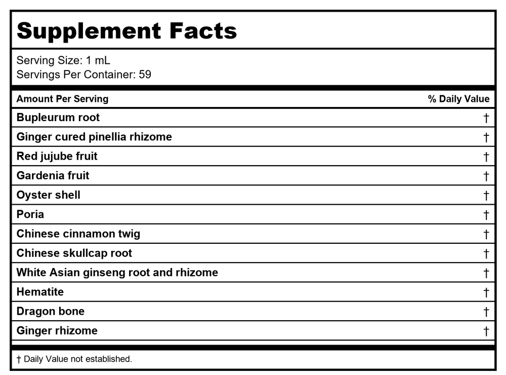 Kan Herb Traditionals Calm Dragon Formula 2 Ounce - Supplement Facts panel