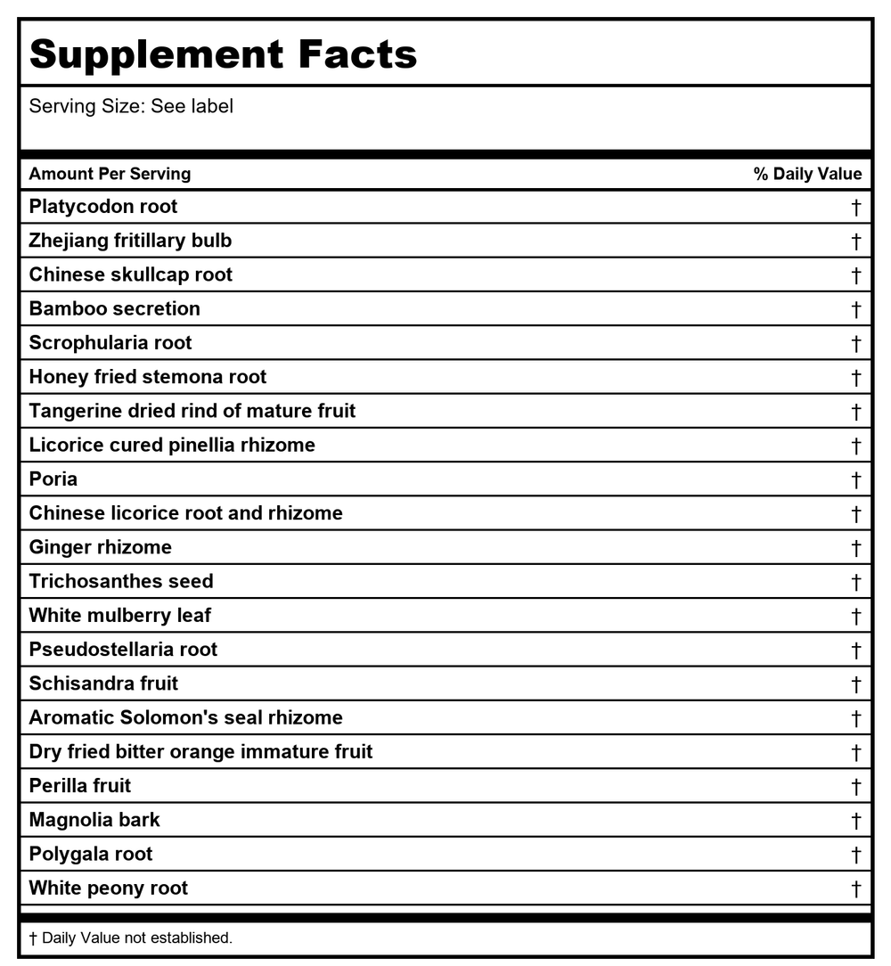 Kan Herb Gentle Warriors Chest Relief 8 Ounce - Supplement Facts panel