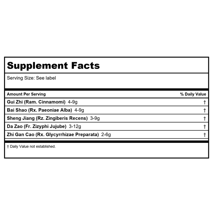 Kan Herb Alembic Herbals Cinnamon Twig Decoction Plus Dragon Bone and Oyster Shell 8 Ounce - Supplement Facts panel