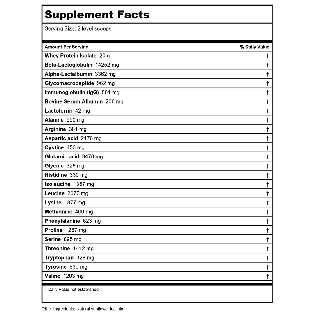Biotics Research Whey Protein Isolate Vanilla 16oz - Supplement Facts panel