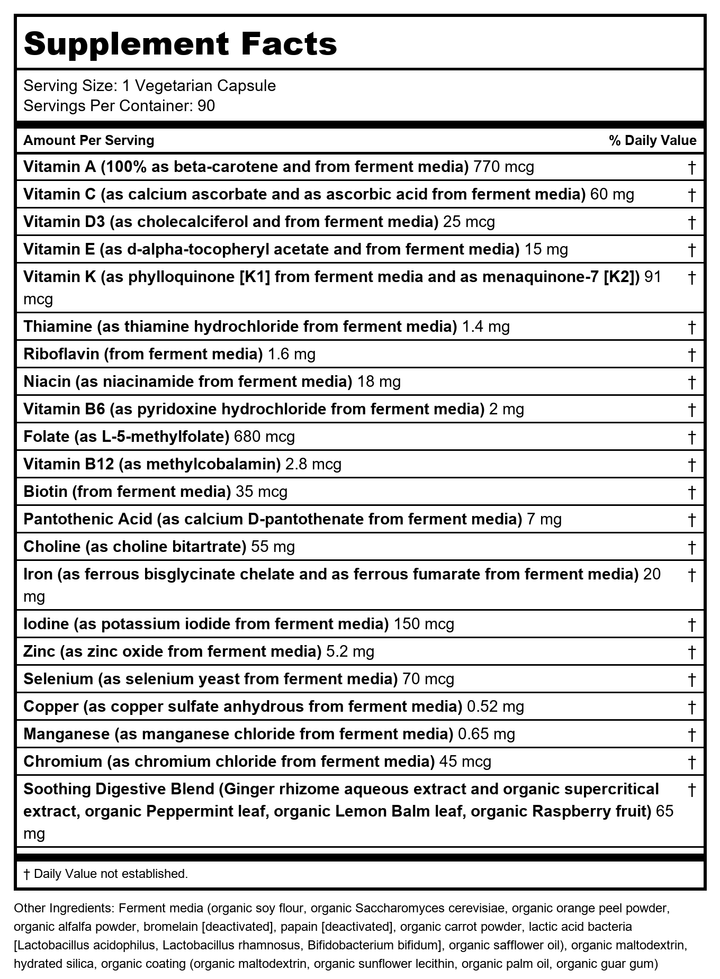 New Chapter One Daily Prenatal multivitamin 90 Vcaps - Supplement Facts panel