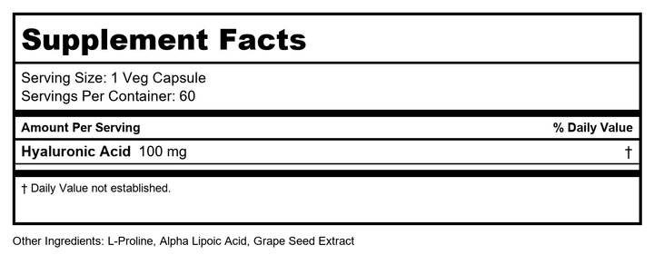 Now Foods Hyaluronic Acid, Double Strength 100 mg 60 Vcaps - 3155 - 2 Pack - Supplement Facts panel