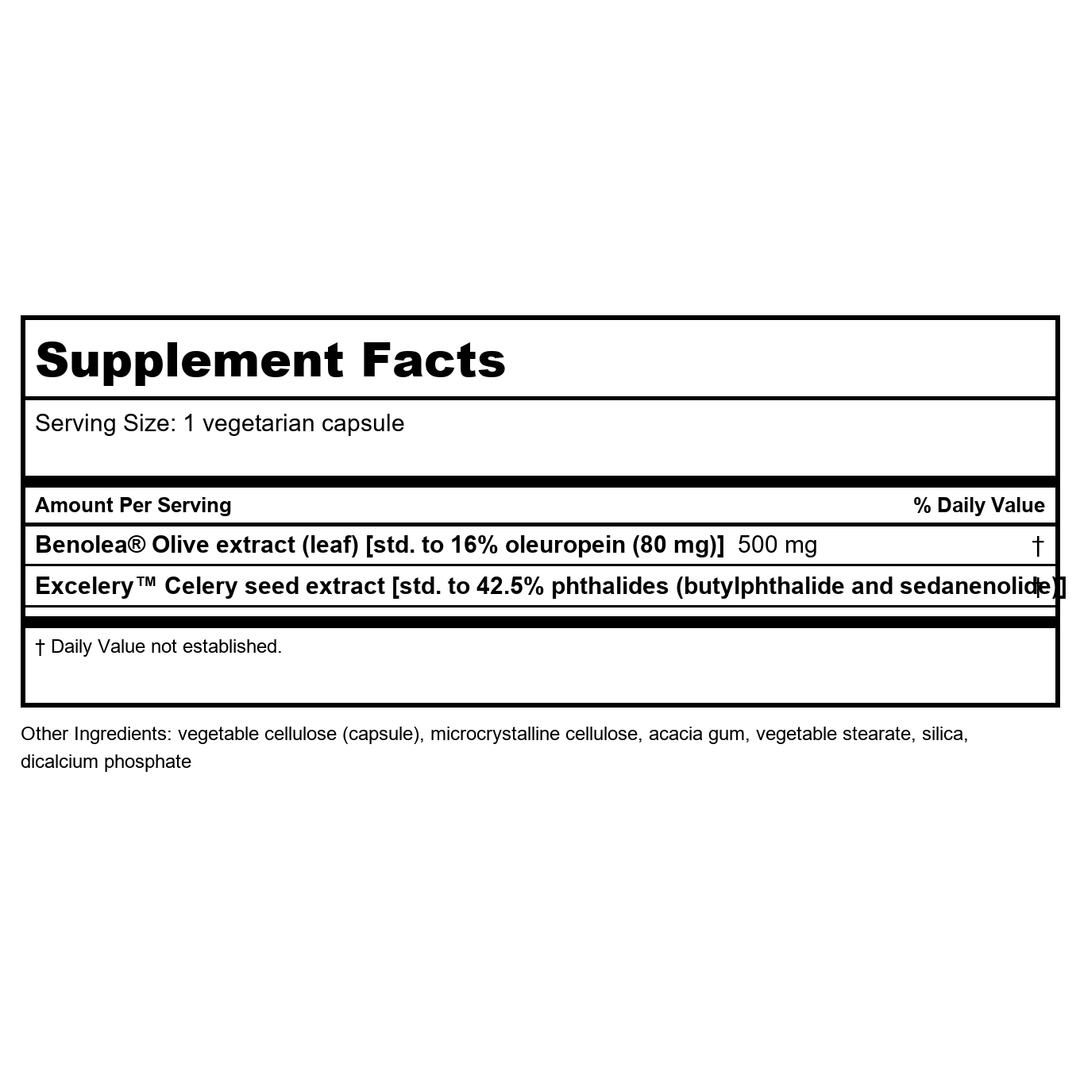 Life Extensions Advanced Olive Leaf Vascular Support 60 cap Pack of 3 - Supplement Facts panel