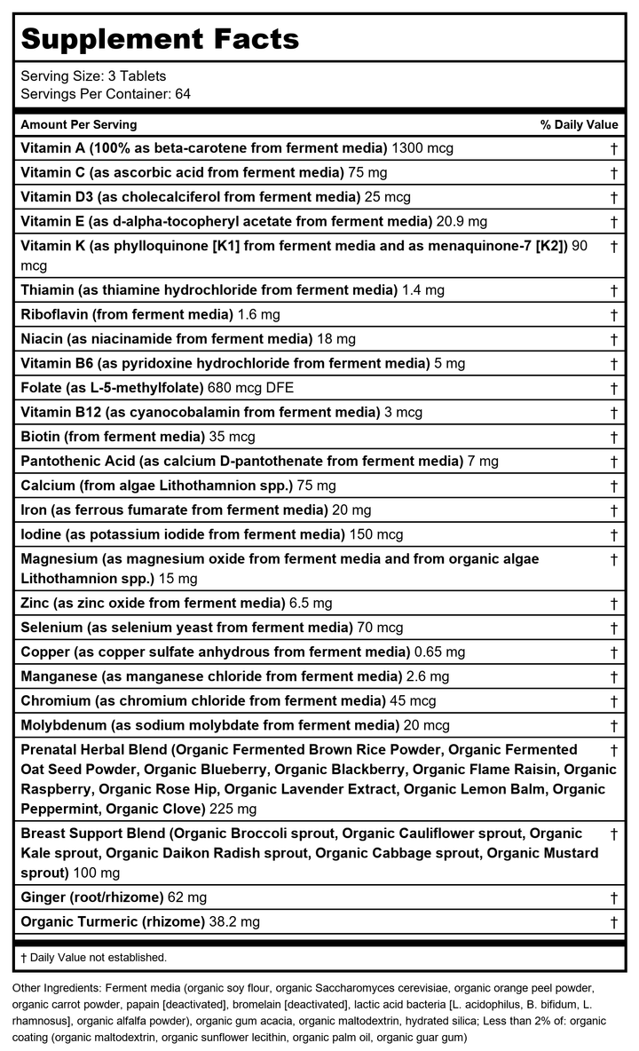 New Chapter Perfect Prenatal 192 Tablets - Supplement Facts panel