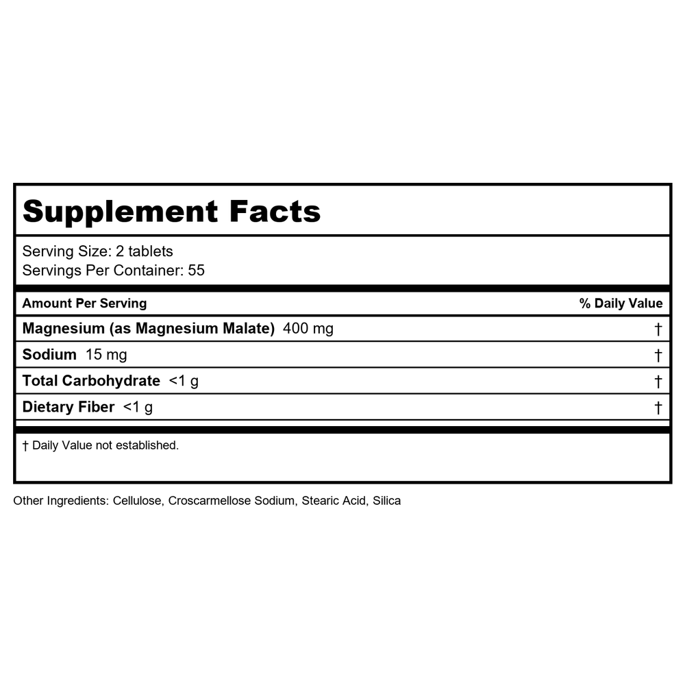 Thompson Magnesium Malate 400mg 120 Tablets - 19159 - Supplement Facts panel