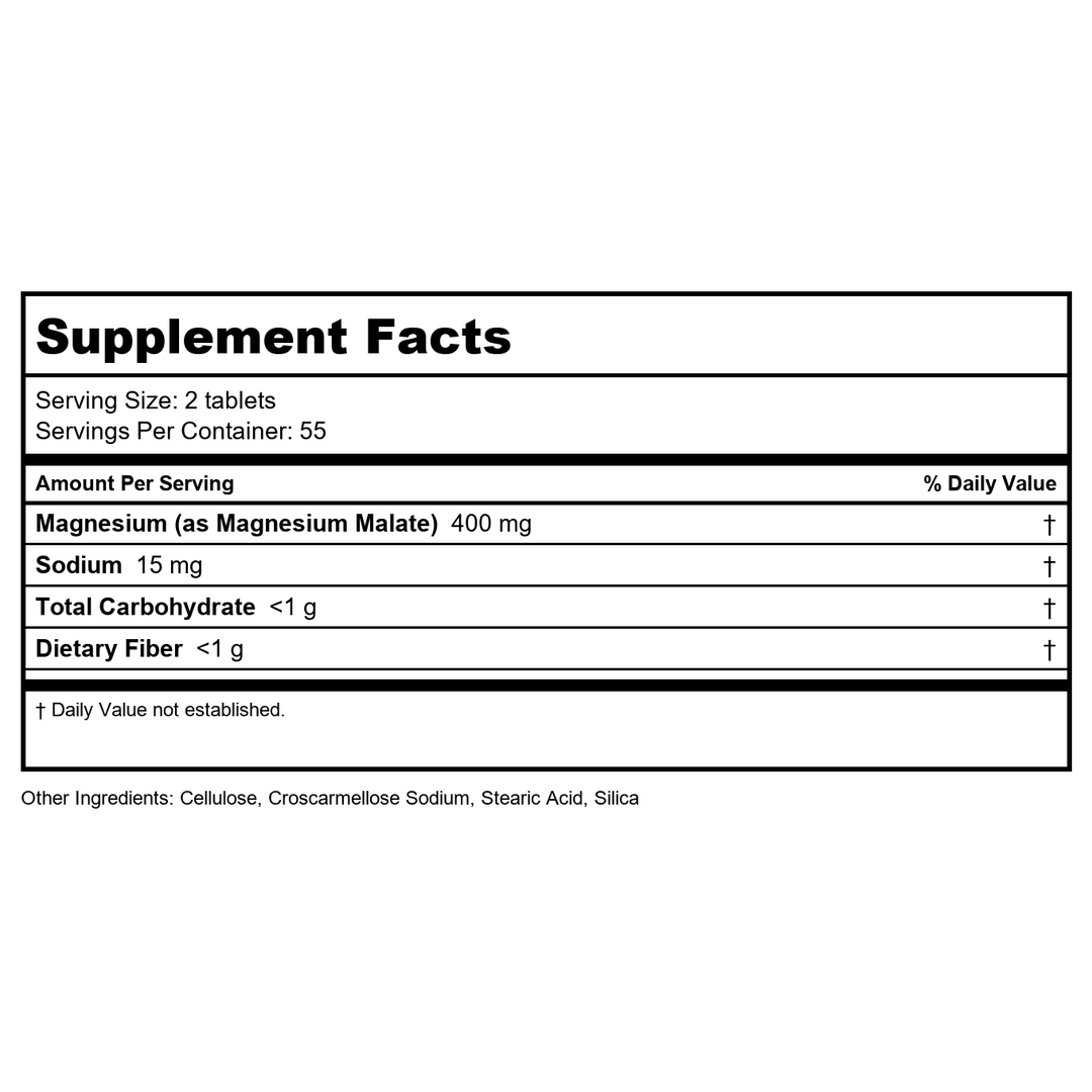 Thompson Magnesium Malate 400mg 120 Tablets - 19159 - Supplement Facts panel