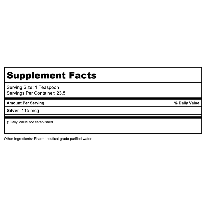 Argentyn 23 Professional Bio-Active Silver Hydrosol 16 Ounce - 2 Pack - Supplement Facts panel