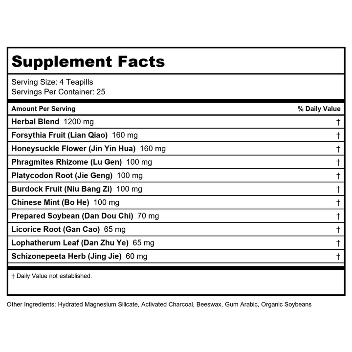 NuHerb Herbal Times Si Jun Zi Wan 100 Teapills - Supplement Facts panel