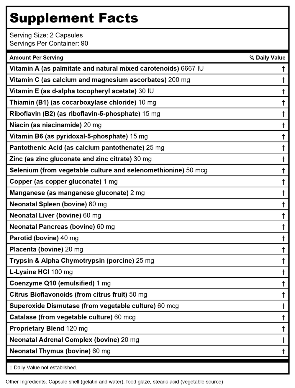 Biotics Research Bio-Immunozyme Forte 180 Capsules - Supplement Facts panel