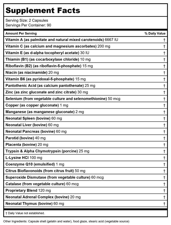 Biotics Research Bio-Immunozyme Forte 180 Capsules - Supplement Facts panel