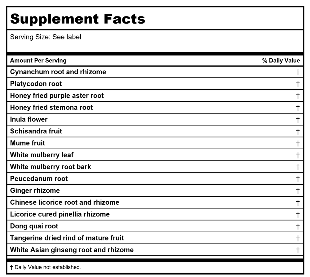 Kan Herb Gentle Warriors Deep Breath 4 Ounce - Supplement Facts panel