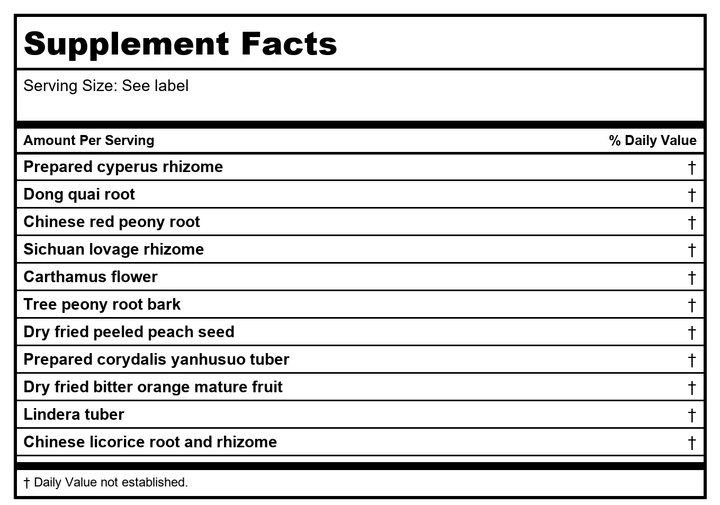 Kan Herb Essentials Dispel Stasis in The Middle Palace 8 Ounce - Supplement Facts panel