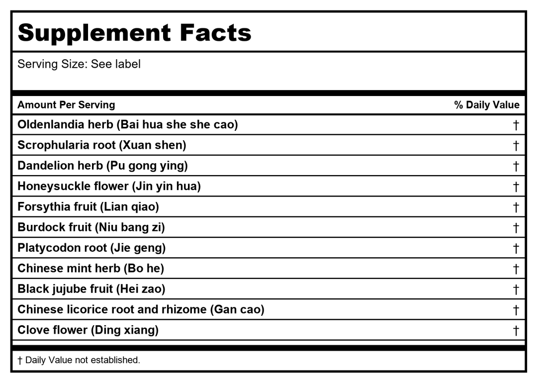 Kan Herb Gentle Warriors Fire Fighter 4 Ounce - Supplement Facts panel