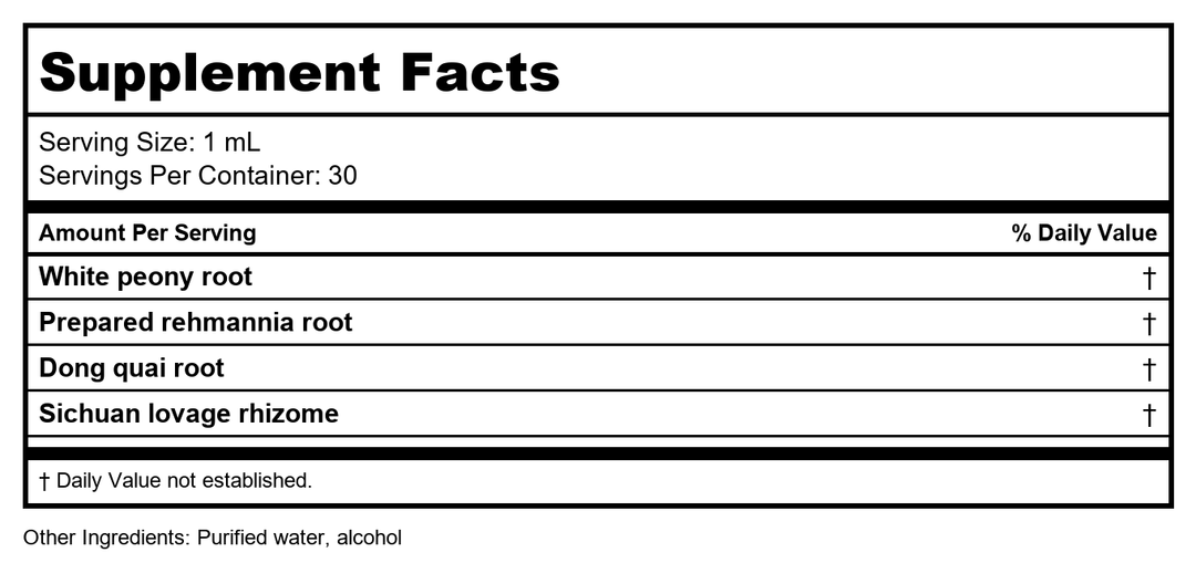 Kan Herb Traditionals Four Substances 1 Ounce - Supplement Facts panel