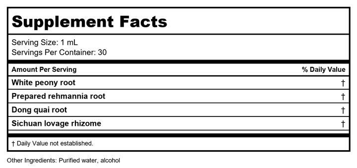 Kan Herb Traditionals Four Substances 1 Ounce - Supplement Facts panel