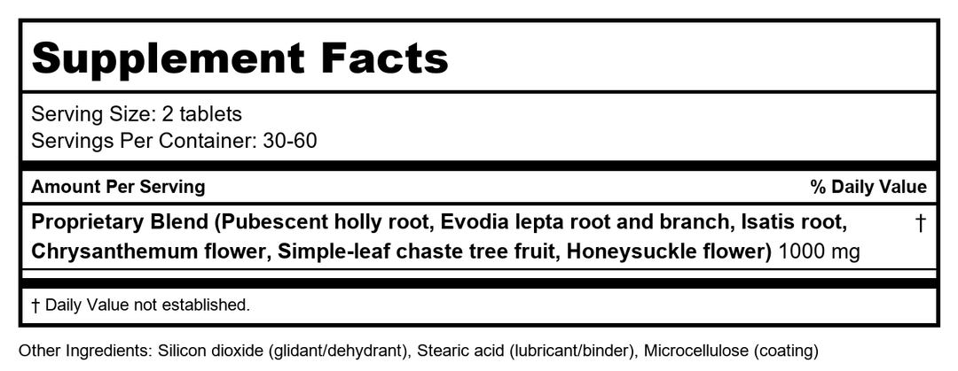 Kan Herb Traditionals Gan Mao Ling 1 Ounce - Supplement Facts panel