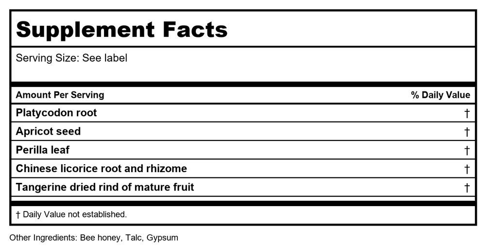 Kan Herb Traditionals Great White Lung Formula 2 Ounce - Supplement Facts panel