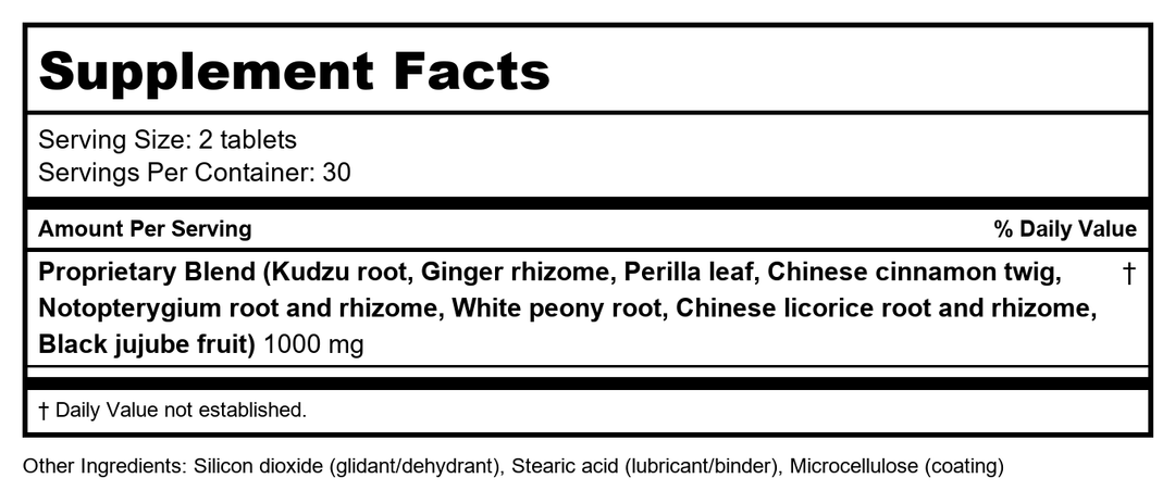 Kan Herb Traditionals Kudzu Releasing Formula 60 Tablets - Supplement Facts panel
