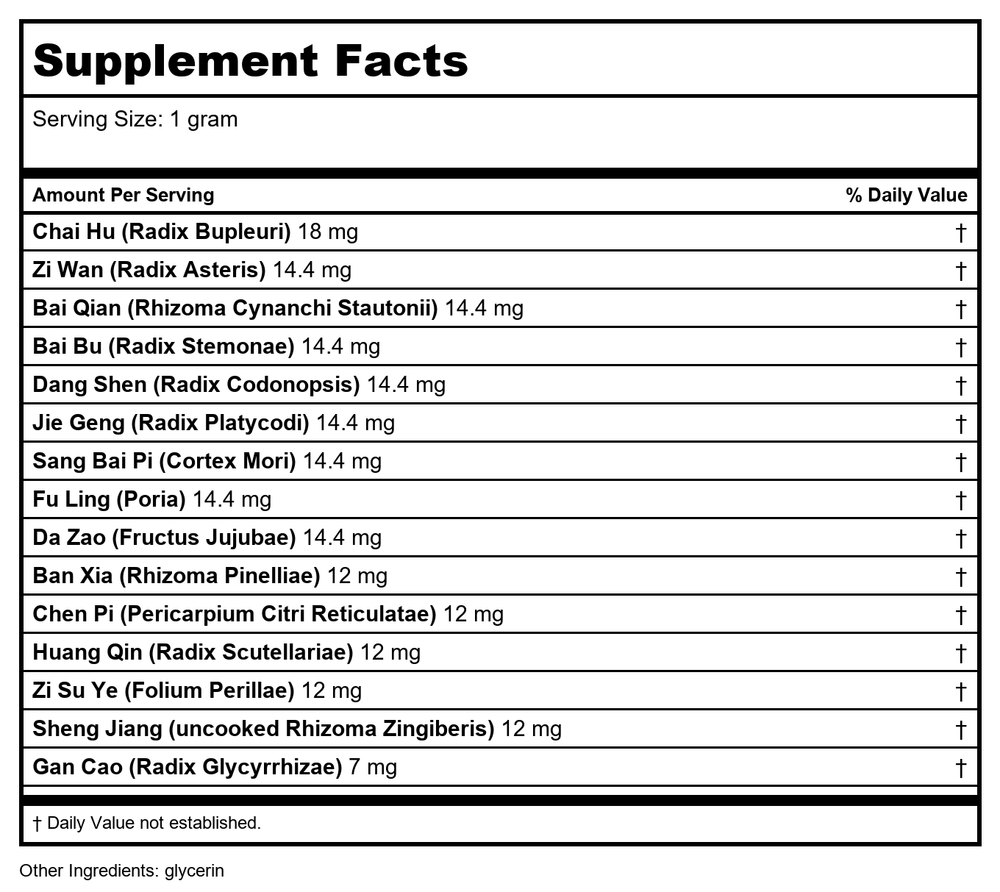 Kan Herb Traditionals Lung Qi Release 2 Ounce - Supplement Facts panel