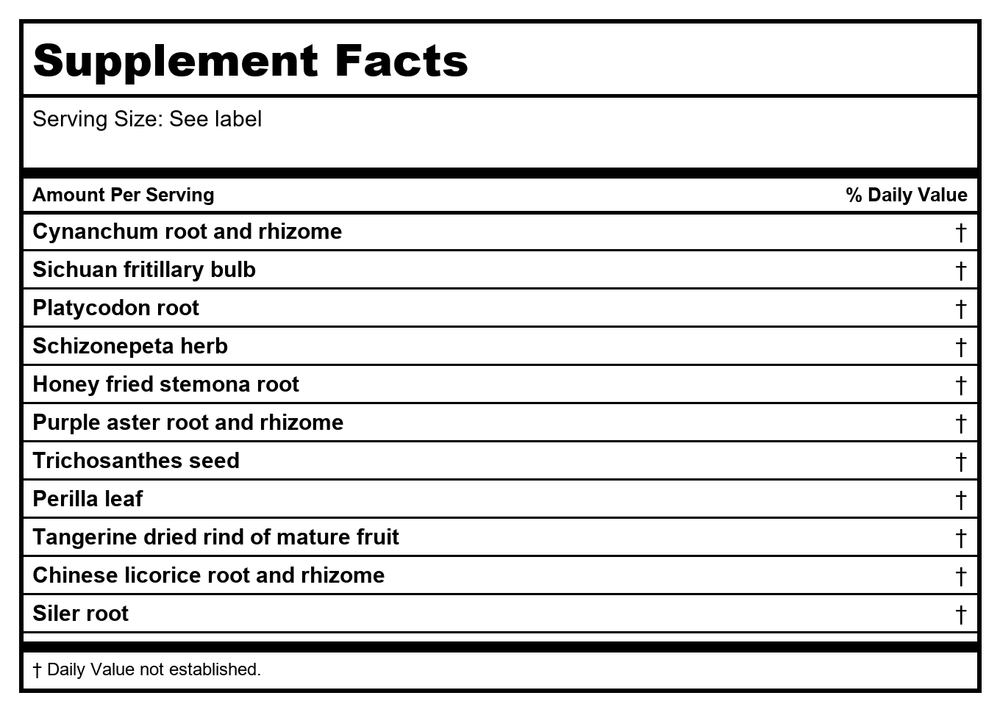 Kan Herb Traditionals Lung Qi Release 8 Ounce - Supplement Facts panel